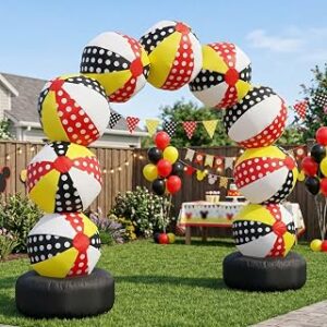 8FT Inflatable Beach Balls Arch for Kids Birthday Party Favors, Summer Pool Cartoon Mouse Party Decoration with Built-in 9 LED Lights, Outdoor Lawn Yard Birthday Party Supplies