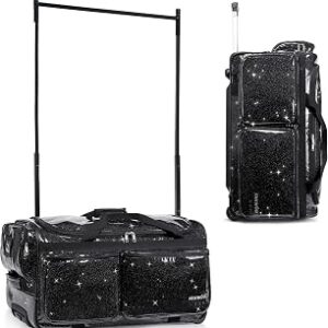 Fanwoli 28 Dance Bag with Garment Rack | Glitter Waterproof Fabric | Shine-Bright Collection | Ideal Rolling Competition Gear Duffel Bag for Professional Dancer Cheerleader Gymnast Cosplayer Skater
