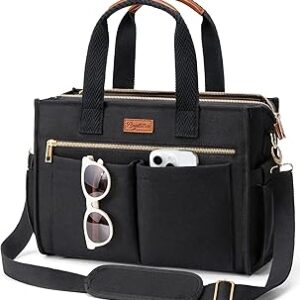 Canvas Tote Bag for Women, 15-Pockets Work Laptop Tote Purse Large Crossbody Nurse Teacher Bible Bag for School Travel Daily | with Strap & Zipper, Multi Compartment, Stand Upright Stably, College Shoulder Bag, Clinical Nursing Bag, Ideal Gift for Women