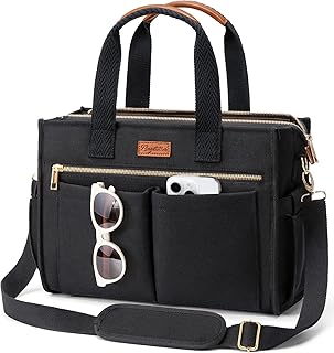 Canvas Tote Bag for Women, 15-Pockets Work Laptop Tote Purse Large Crossbody Nurse Teacher Bible Bag for School Travel Daily | with Strap & Zipper, Multi Compartment, Stand Upright Stably, College Shoulder Bag, Clinical Nursing Bag, Ideal Gift for Women