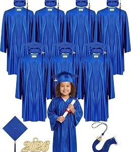 Xuhal 8 Set Preschool Graduation Cap and Gown Set Kindergarten Grad Gowns Children Graduation Cap with 2026 Grad Tassel