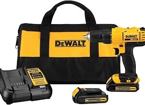 DEWALT 20V Max Cordless Drill Driver Set, 2 Speed, High Performance Motor, Includes 2 XR 1.3Ah Li-Ion Batteries, Charger and Contractor Bag (DCD771C2)
