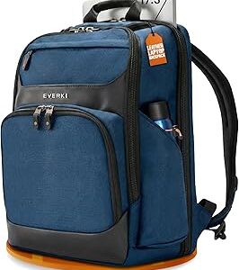 EVERKI Onyx Premium Business Executive Laptop Backpack – Ballistic Nylon & Leather Office Laptop Bagpack, Office Backpack, Business Computer Bag, Dedicated Compartment up to 17.3 (EKP132S17N), Navy