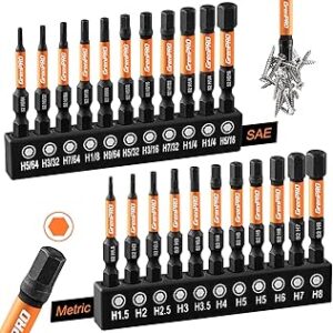 GRENPRO Allen Wrench Drill Bit Set 22pc Hex Bit Set, Impact Driver Bit Set, Screwdriver Bit Set, Allen Wrenches Sets, Allen Socket Set, 2 Long Metric&SAE 1/4 Hex Shank Magnetic Allen Key Drill Bits