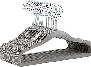 Amazon Basics Kids Velvet Non-Slip Space Saving Clothes Hangers with Shoulder Notches, Sturdy Closet Organizer for Baby/Toddler, 11.6, Gray, 30-Pack