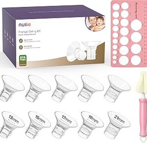 Nuliie 3-in-1 Flange Sizing Kit 13/15/17/19/21mm for 24mm Flange/Shield of Most Pumps, 10PCS Silicone Flange Inserts to Boost Pumping Efficiency & Comfort, BPA-Free Pump Essential for Moms