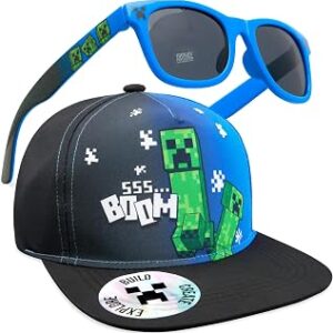 Minecraft Trucker Hat Baseball Cap and Kids Sunglasses Set Adjustable Snapback UV Protection Gamer Gifts