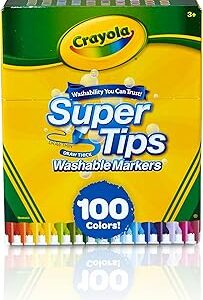 Crayola Super Tips Marker Set (100ct), Fine Point Washable Markers, Drawing Markers for Kids & Adults, Create Thick & Thin Lines, Art Supplies, Ages 3+