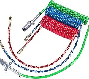 Air Brake Coil & 7 Way ABS Power Cable, DAZAKOOT Air Brake Coiled Assembly Kit with 7-Way ABS Coil, 15FT Long with 40 Lead
