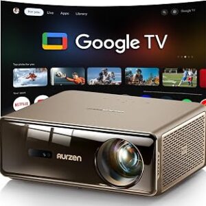 Aurzen EAZZE D1 MAX Upgraded Google TV Smart Projector 4K Supported, Ultra-Bright 1000 ANSI Lumens, MEMC Tech, Fully Automatics, 20W DoIby Audio, Home Theater Movie Projector with WiFi and Bluetooth