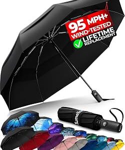TUMELLA Strongest Windproof Travel Umbrella (Compact, Superior & Beautiful), Small, Wind-Tested, Light & Portable, Automatic Folding Rain Umbrella, Durable Premium Grip, Fits Car and Backpack