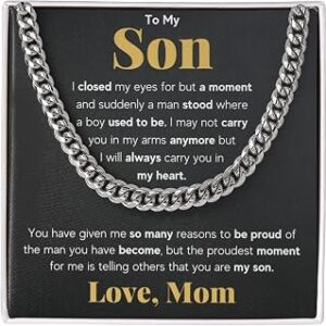 FG Family Gift Mall To My Son From Mom, Son Gifts From Mom and Dad, Mother and Son Necklace, Birthday Gift For My Son Graduation Christmas Cuban Link Chain Necklace Present