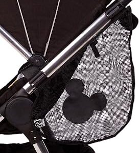 Disney Baby by J.L. Childress Side Sling Stroller Cargo Net - Stroller Organizer Attachment for Storage, Mesh Bag for Baby Accessories, Universal Fit - Mickey, Black