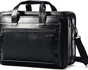 Samsonite Leather Expandable Briefcase, Black, One Size