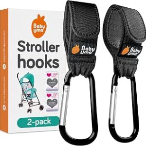 Baby Uma Stroller Hooks for Bags (2 Pack) - Universal Stroller Clips and Hooks, Non-Slip with One-Hand Opening, 11 lb Weight Capacity, Baby Travel Essential