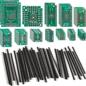 51PCS 12 Types SMD to DIP Adapter PCB Proto Board Plate Converter SOP SOT 0402/0603/0805 TQFP QFN + 40PCS 2.54mm Male 40 Pin Header