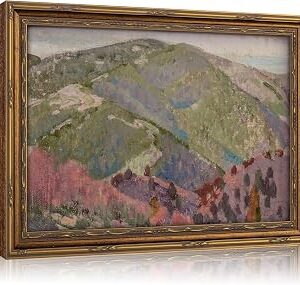 Vintage Gold Framed Canvas Wall Art Abstract Mountain Landscape Painting Picture Wall Decor Retro Nature Pastel Hills Poster Print Artwork for Living room Bedroom Home Decoration