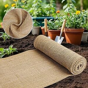 Burlap Fabric - Garden Burlap Fabric Roll Natural Jute Outdoor Fabric Burlap Weed Barrier Trees Trunk Wrap for Crafts Farmhouse Gardening Table Decor for Crafts (19.7 x 5 Feet)