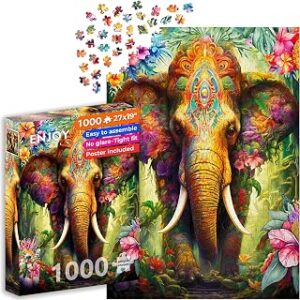 ENJOY Puzzle Flower Elephant in Tropical Forest – 1000 Pieces Jigsaw Puzzle for Adults – Matte Finish, Soft Touch, Easy to Assemble, Tight Fit, Vivid Colors, Missing Pieces Service