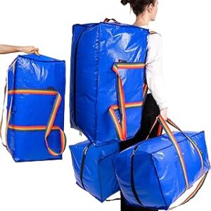 Strong180gsm Extra Large Moving Bags, Premium quality, Zipper Clothing Storage Tote, Three Carrying reinforced Handles, Versatile for Dorm, Packing, Storing, Organizing, Clothes, Blankets, Toys.