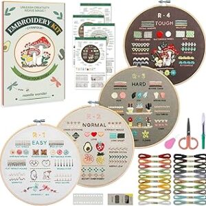 CYANFOUR Embroidery Kit for Beginners, 4 Stages to Learn 38 Stitches, with Step-By-Step Instructions and Clear Videos, Includes Multiple Accessories, Gift for Craft Lovers.
