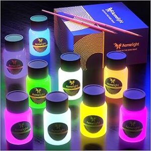 Acmelight Glow in the Dark Acrylic Paint Set - 9 Neon Fluorescent Colors for Canvas, Wood & Stone - Blacklight Reactive - Cool Art Supplies Gift for Artists, Adults & Kids