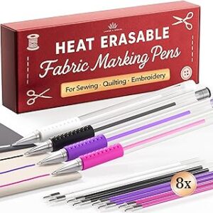 Heat Erasable Fabric Marking Pens for Sewing - 4 Pens + 8 Refills - Sewing Supplies Quilting Supplies Table Accessories Embroidery Pen Tailors Chalk Alternative