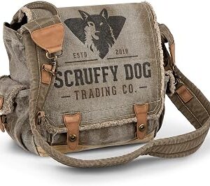 SCRUFFY DOG Vintage Messenger Bag for Men & Women – Stone-Washed Canvas Crossbody Bag Shoulder Satchel, Fits 15.6” Laptop, Adjustable Cross Body Strap