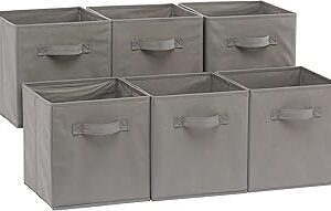 Amazon Basics Collapsible Fabric Storage Cubes Organizer with Handles, Sturdy, Gray, 10.5-x-10.5-x-11-inch, Pack of 6