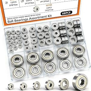 Dianrui 68 PCS 693ZZ/ 623ZZ/ 624ZZ/ 685ZZ/ 687ZZ/ 627ZZ Ball Bearings Assortment Kit, Small Bearings Carbon Steel Deep Groove Bearing, for Furniture Wheel, Roller Skates, 3D Printing and ect —6 Size