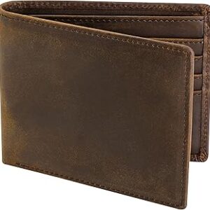 Top Grain Leather Wallet for Men | RFID Blocking | Extra Capacity Bifold Wallet with 2 ID Windows | Ultra Strong Stitching | Slim Billfold with 8 Card Slots | Gift for Him