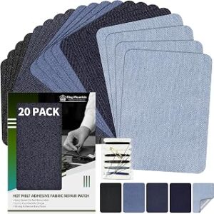 KING MOUNTAIN Iron-on Repair Patch 20 Pcs Pack,Denim Patches for Jeans Kit 3 by 4-1/4, 100% Cotton Denim Iron-on Repair Patch,Jeans and Clothing Repair and Decoration Kit (Five Color)